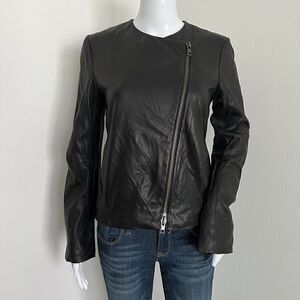 Vince Women's Black Leather Cross Front Jacket Size S Lambs Lambskin Collarless